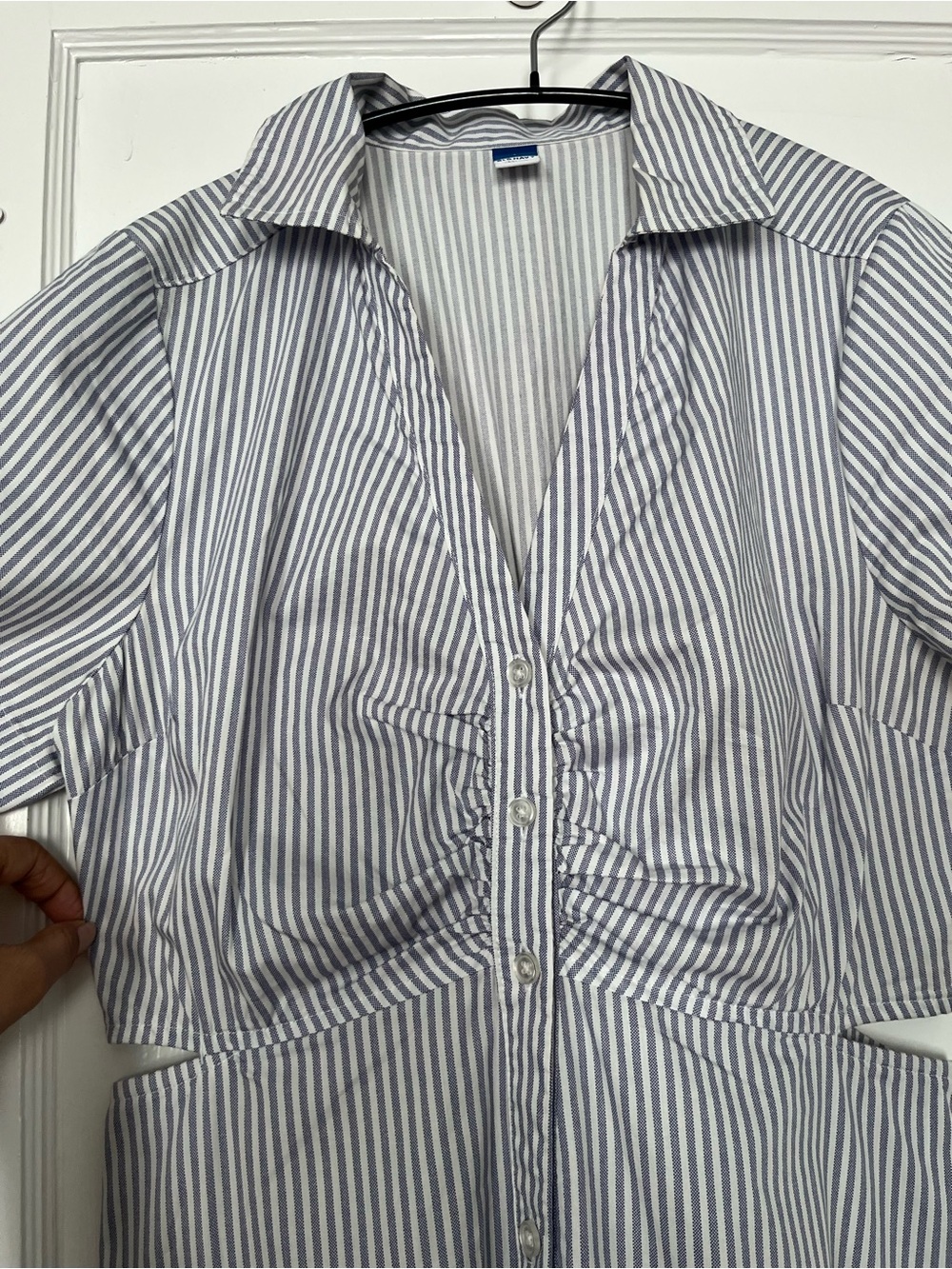 Old Navy Navy and White Vertical Stripe Midi Shirt Dress - Picture 9 of 11